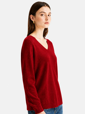 Women’s 100% Wool V Neck Relaxed Fit Long Sleeve Pullover Sweater