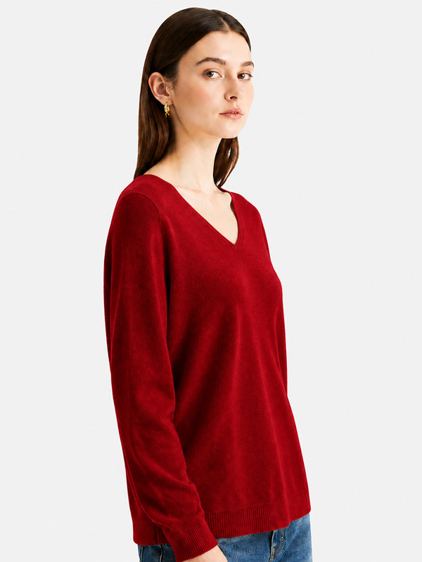Women’s 100% Wool V Neck Relaxed Fit Long Sleeve Pullover Sweater