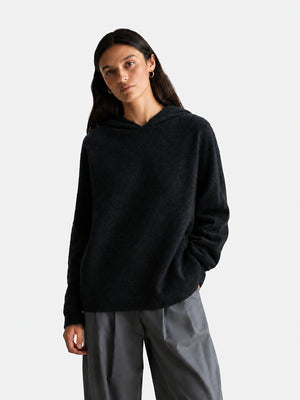 Women's Merino Wool Hooded Knit Pullover Sweater