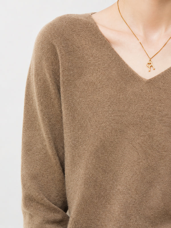 Women’s 100% Wool V Neck Relaxed Fit Long Sleeve Pullover Sweater