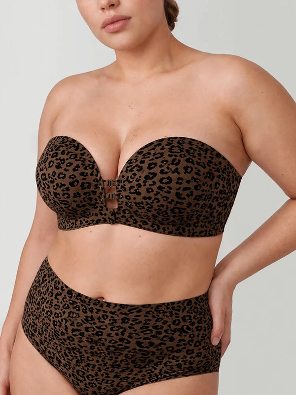 Plus-Size Women's Strapless Double Front Clasp Push-Up Bra (Fits D/DD/F/G/H Cups)