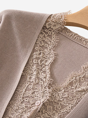 The French Lace V-Neck Wool Blend Cardigan