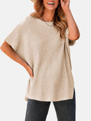 Oversized Side-Slit Short Sleeve Knit Sweater