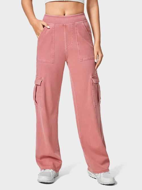 Mid Rise Pockets Straight Leg Casual Cargo Jeans