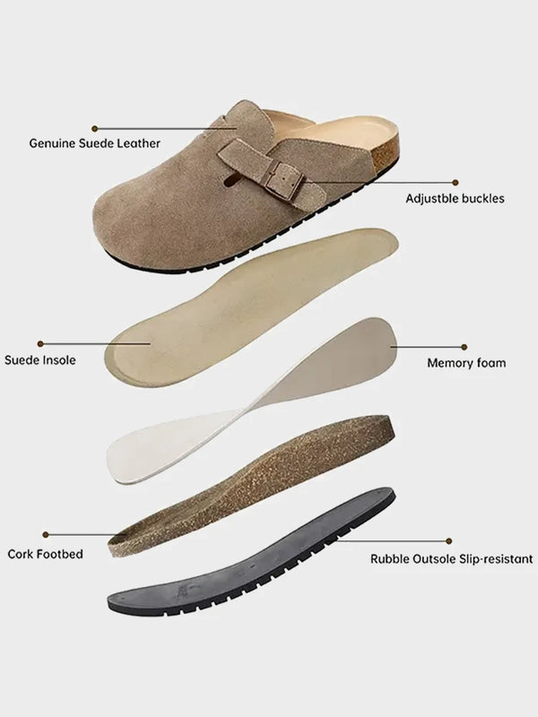 Unisex Suede Cork Clogs – Arch Support Buckle Slip-Ons