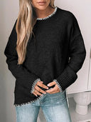 Womens Crewneck Pullover Sweater Long Sleeve Knit Slit