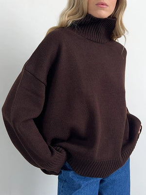 Womens Turtleneck  Long Sleeve Oversized  Knit Pullover Sweater
