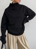 Womens Turtleneck  Long Sleeve Oversized  Knit Pullover Sweater