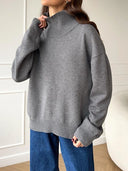 Womens Turtleneck  Long Sleeve Oversized  Knit Pullover Sweater