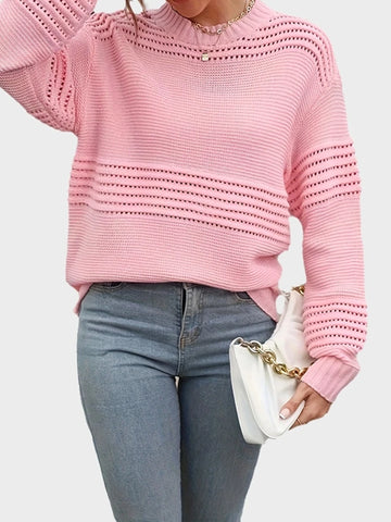 Women's pink batwing sleeve crew neck sweater