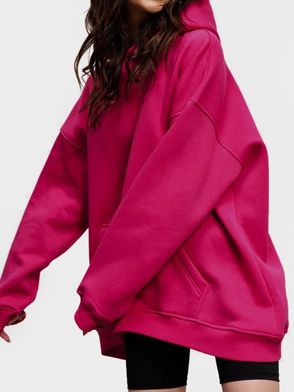 Women Cotton Oversized Sweatshirts Autumn Thick Warm Fleece Loose Solid Pullover Hoodies