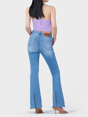 Women's Retro Flare Jeans - Distressed High Waisted Bootcut Bell Bottoms, Slim Fit Stretch Denim Pants