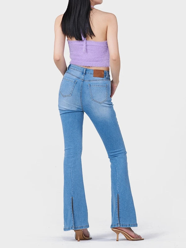 Women's Retro Flare Jeans - Distressed High Waisted Bootcut Bell Bottoms, Slim Fit Stretch Denim Pants