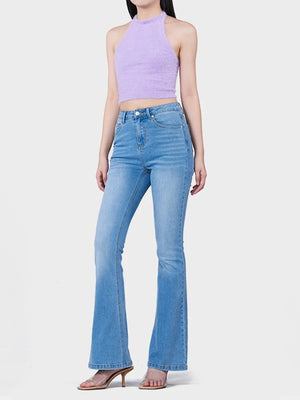 Women's Retro Flare Jeans - Distressed High Waisted Bootcut Bell Bottoms, Slim Fit Stretch Denim Pants