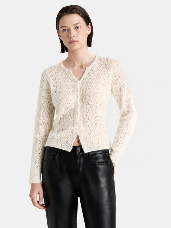 Cashmere-Silk Openwork V-Neck Sweater