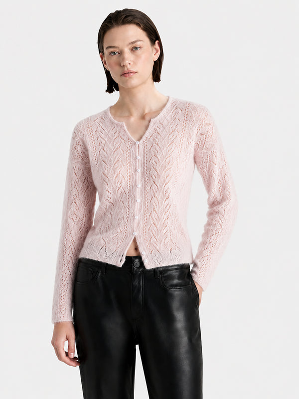 Cashmere-Silk Openwork V-Neck Sweater