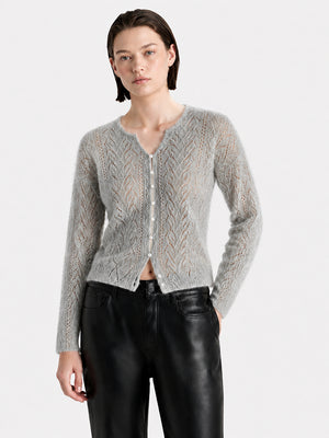 Cashmere-Silk Openwork V-Neck Sweater