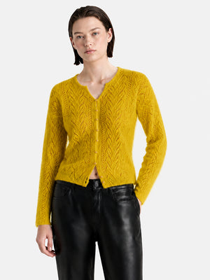 Cashmere-Silk Openwork V-Neck Sweater