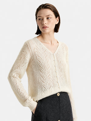 Cashmere-Silk Openwork V-Neck Sweater