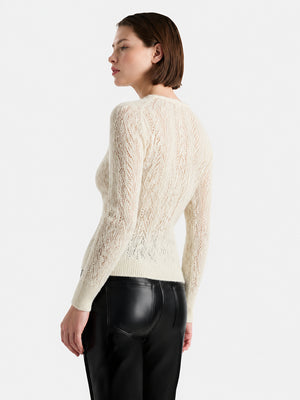 Cashmere-Silk Openwork V-Neck Sweater