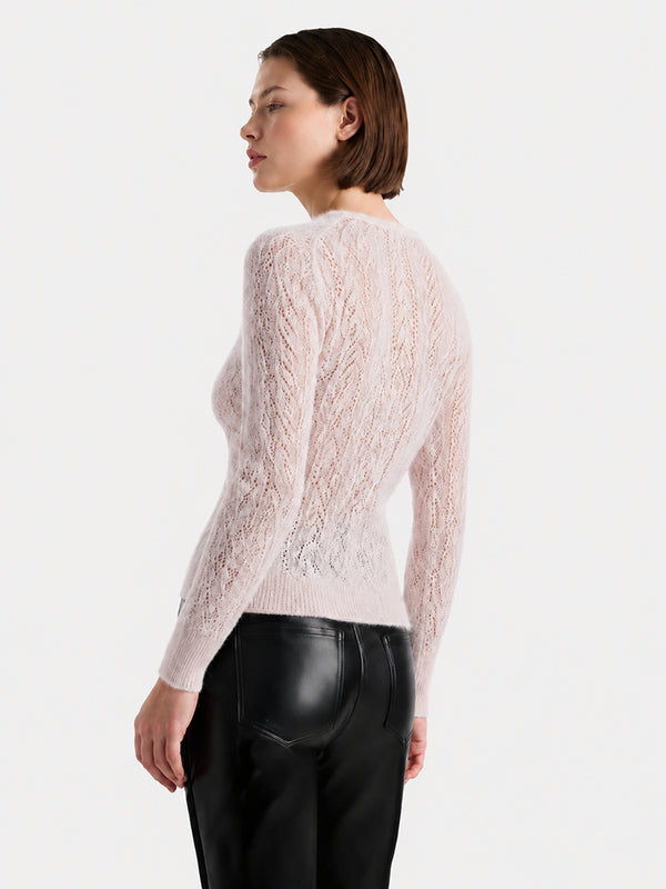 Cashmere-Silk Openwork V-Neck Sweater