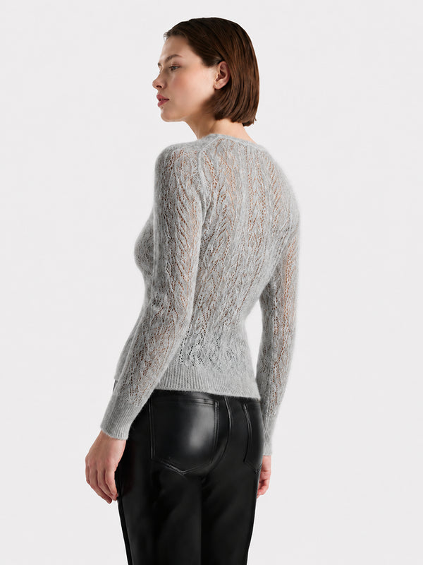 Cashmere-Silk Openwork V-Neck Sweater