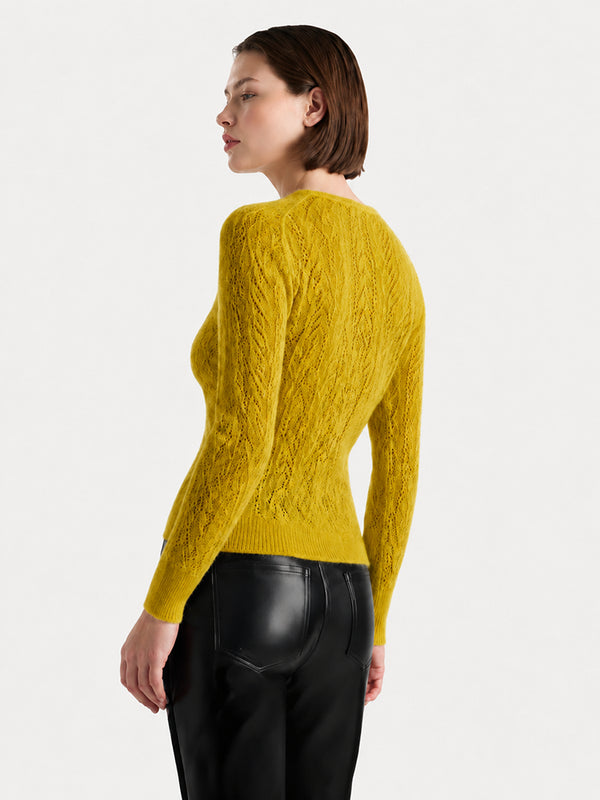 Cashmere-Silk Openwork V-Neck Sweater