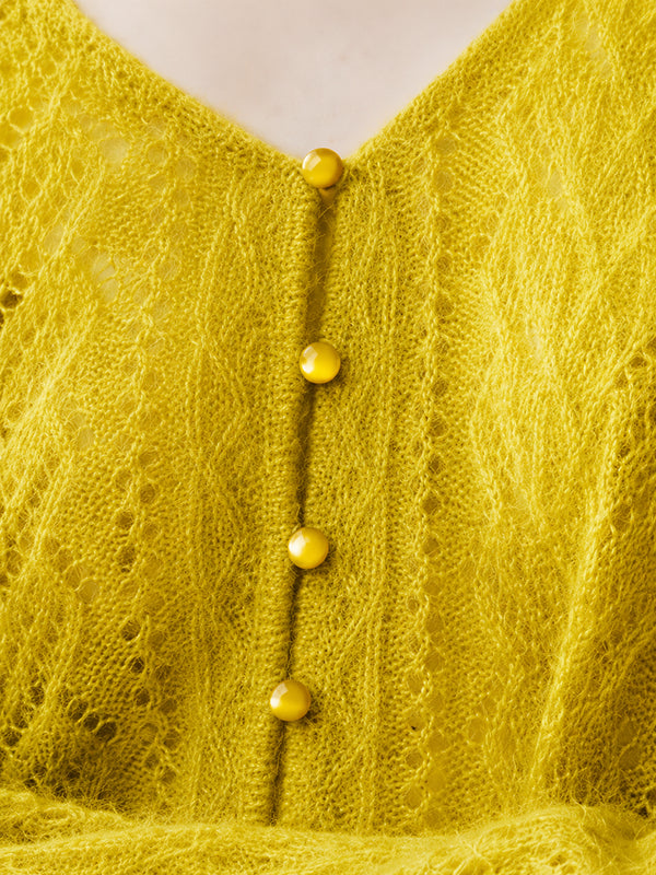 Cashmere-Silk Openwork V-Neck Sweater