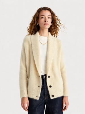 Women's 100% Wool Relaxed Shawl Collar Cardigan