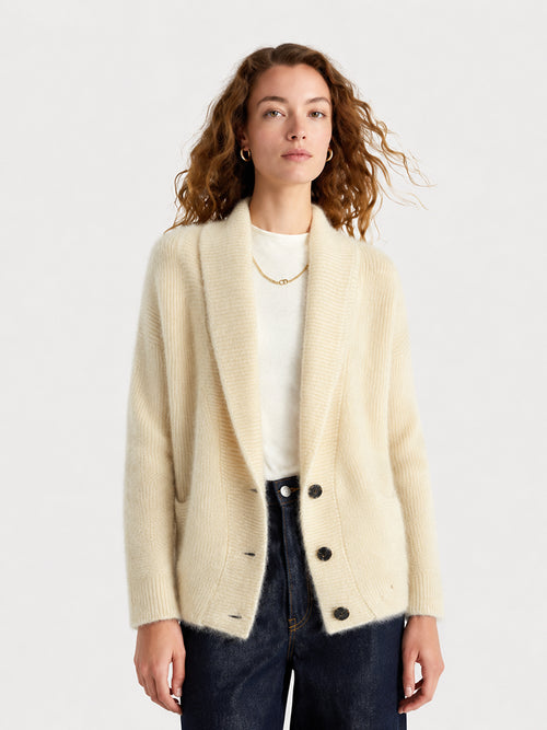 Women's 100% Wool Relaxed Shawl Collar Cardigan
