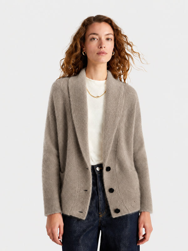 Women's 100% Wool Relaxed Shawl Collar Cardigan
