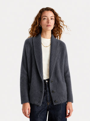 Women's 100% Wool Relaxed Shawl Collar Cardigan