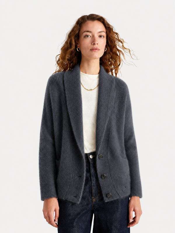 Women's 100% Wool Relaxed Shawl Collar Cardigan