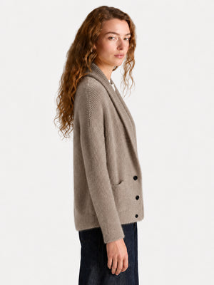 Women's 100% Wool Relaxed Shawl Collar Cardigan