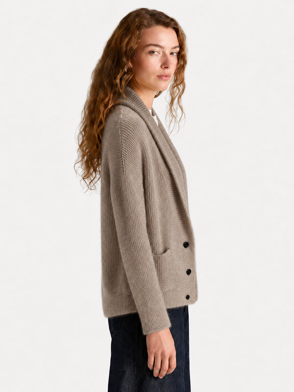 Women's 100% Wool Relaxed Shawl Collar Cardigan