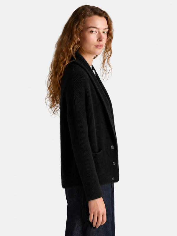 Women's 100% Wool Relaxed Shawl Collar Cardigan