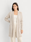 Women’s Longline Wool Cardigan – V-Neck Relaxed Fit Knit Sweater with Pockets