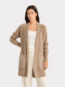 Women’s Longline Wool Cardigan – V-Neck Relaxed Fit Knit Sweater with Pockets