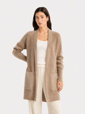 Women’s Longline Wool Cardigan – V-Neck Relaxed Fit Knit Sweater with Pockets