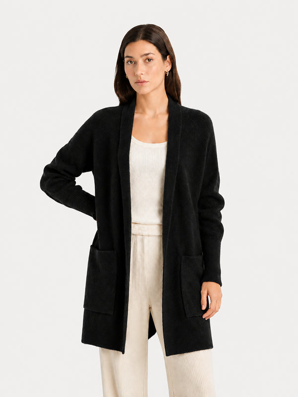 Women’s Longline Wool Cardigan – V-Neck Relaxed Fit Knit Sweater with Pockets