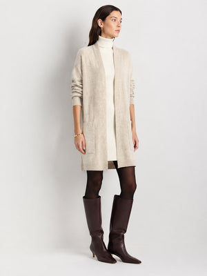 Women’s Longline Wool Cardigan – V-Neck Relaxed Fit Knit Sweater with Pockets