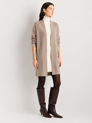Women’s Longline Wool Cardigan – V-Neck Relaxed Fit Knit Sweater with Pockets