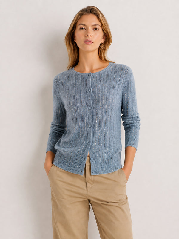 Women’s Wool Knit Crew Neck Sweater Loose Fit Ribbed Pullover Top