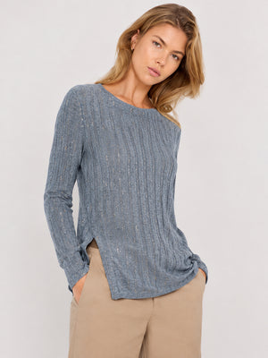 Women’s Wool Knit Crew Neck Sweater Loose Fit Ribbed Pullover Top