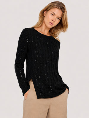 Women’s Wool Knit Crew Neck Sweater Loose Fit Ribbed Pullover Top