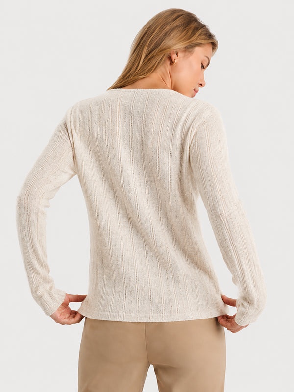 Women’s Wool Knit Crew Neck Sweater Loose Fit Ribbed Pullover Top