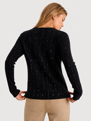 Women’s Wool Knit Crew Neck Sweater Loose Fit Ribbed Pullover Top