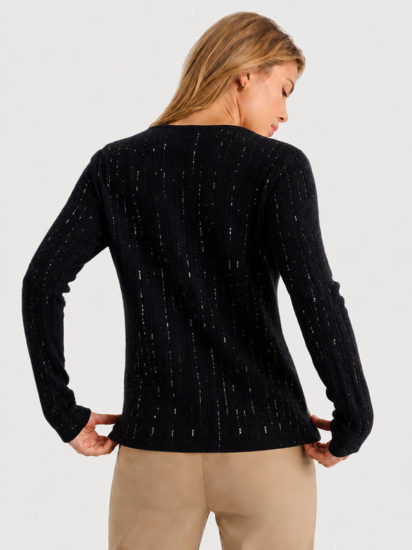 Women’s Wool Knit Crew Neck Sweater Loose Fit Ribbed Pullover Top