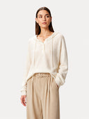 Women's Hooded Henley Wool Knit Sweater
