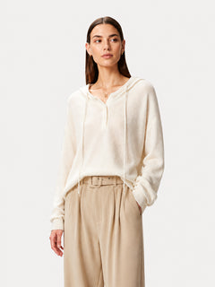 Women's Hooded Henley Wool Knit Sweater